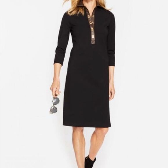 J.McLaughlin Falcon Dress Black Sheath Gold Button down Size S - Picture 1 of 14